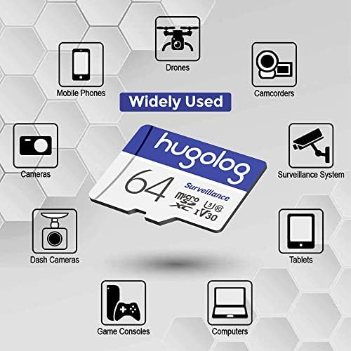 HUGOLOTE 64GB MICRO SD CARD, Micro SDXC UHS-I CARTÃO DE MEMÓRIA PARA LAVIEW-95MB/S, 633X, U3, C10, Full HD Video