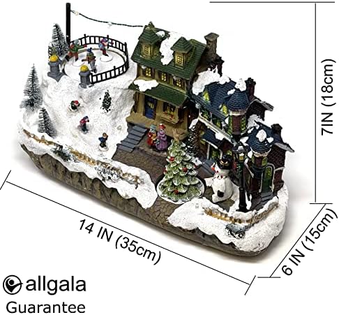 Allgala criou polyresin Christmas House Collectable Statue com USB e bateria dupla RINK PODER GOURS COM SKATES