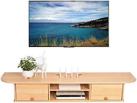 Bxyxj Flutuating TV Gabinet TV Set-top Box Prateles, madeira de pinheiro de 120 cm, armário de decoração da