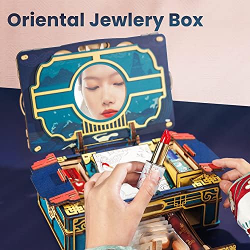 Caixa de jóias japonesas de madeira Caixa de armazenamento antigo oriental Organizador de gavetas de auto-montagem