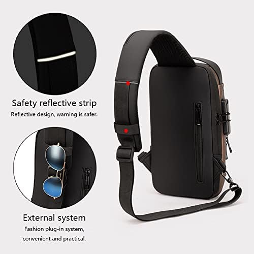 Saco de ombro anti-roubo esportivo de carregamento USB, bolsa de estilingue anti-roubo à prova