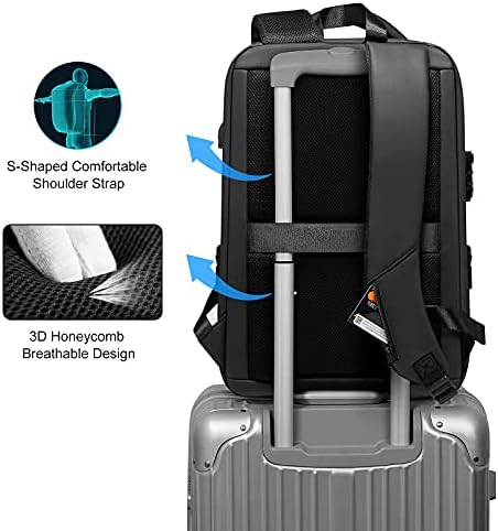 Fenruien Anti-roubo Hard Shell Backpack de 15,6 polegadas, laptop de viagem de negócios esbelto expansível para homens, bolsa de laptop preto resistente à água com porta USB