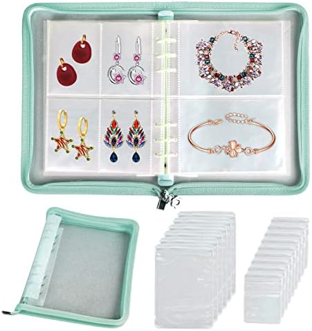 Livro de armazenamento de jóias transparentes da NAQIT com bolsos ， Bolsa de zíper portátil de