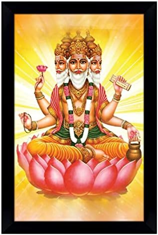 IBA IndianBeautifullart Lord Brahma no Lotus Picture Frame Poster religioso com quadro Black