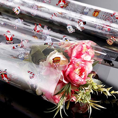 Toyandona Clear Celofane Wrap Roll Papai Noel Pattern Pattern Wrappings 2,5 Mil grossa Celofane Papel para