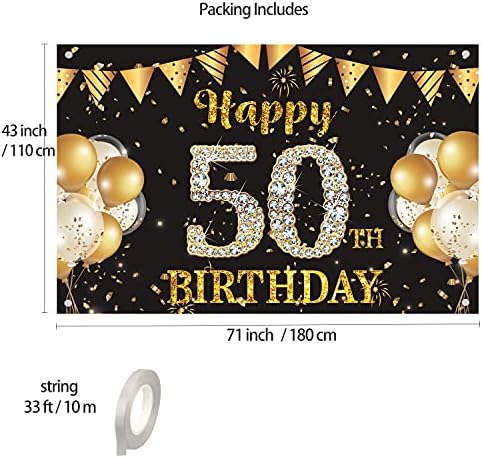 Banner de cenário de 50º aniversário, grande sinal de faixa de feliz aniversário, decorações