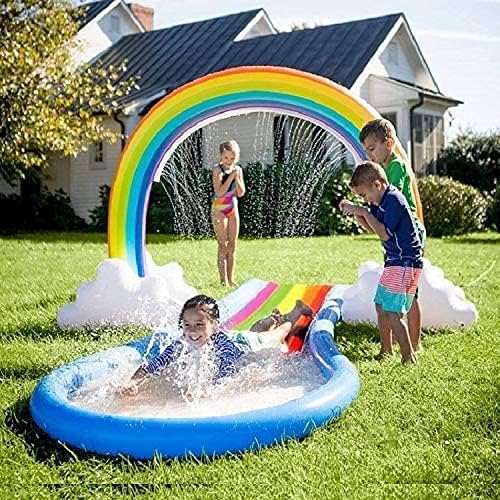 Htllt pools nadando remar a remo inflável com spray de spray arco infantil no gramado ao ar livre tocando