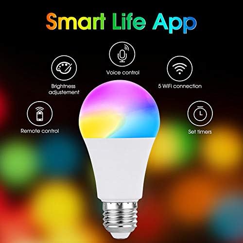 Lâmpada Smart Boryli Smart Compatível com Al-EXA, Goo-Gle Home, WiFi LED Bulb, E26 Bulbo Dimmable