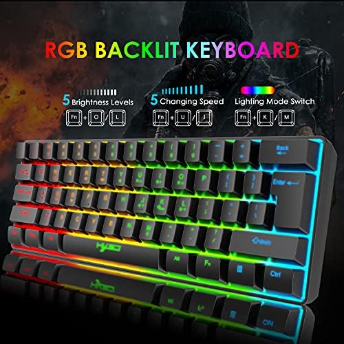 Combo de teclado e mouse para jogos, 61 teclas compactas RGB Litra -mecânica Teclado de Feel Mechanical, RGB