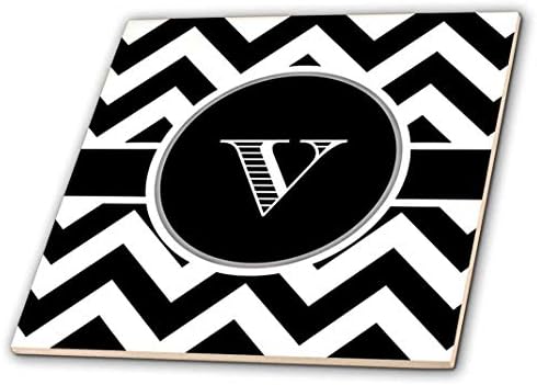 Monograma de Chevron preto e branco 3drose azulejo em V-Cerâmico, 4 polegadas