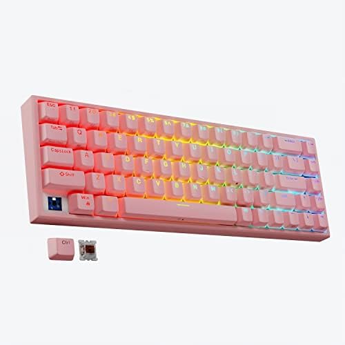 Tilted Nation 65% por cento de teclado rosa - teclado mecânico de swappable quente compacto - teclado com fio duplo ou 2.4g sem fio RGB sem fio - Chave recarregável, 68, RGB personalizável, interruptores marrons
